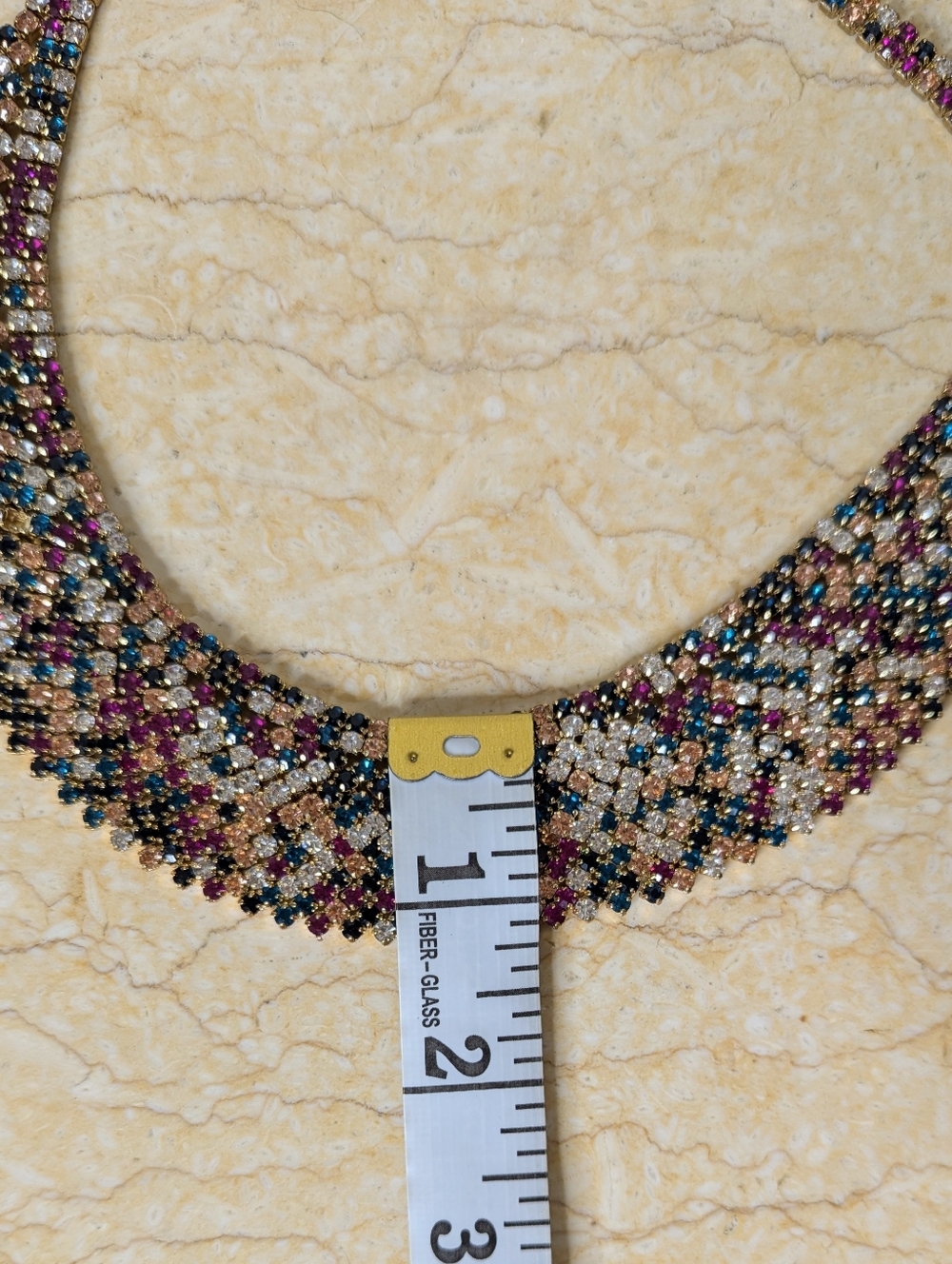 Vintage Natasha Couture Multi Color Rhinestone Gold Tone Bib Statement Necklace - Picture 6 of 8